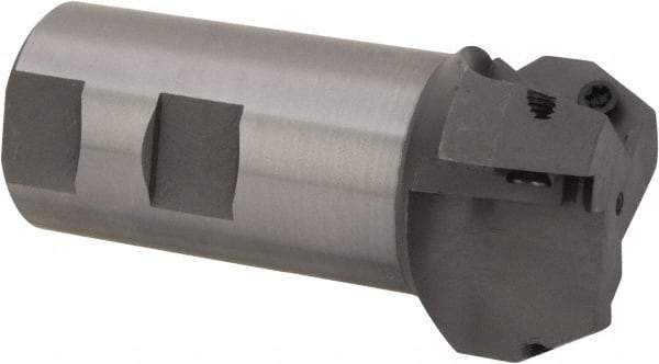 Everede Tool - 30° Lead Angle, 1.803" Max Cut Diam, 1-1/4" Min Cut Diam, 0.479" Max Depth of Cut, Indexable Chamfer and Angle End Mill - 3 Inserts, APLT 347 Insert Style, 3.2" Overall Length, Straight Shank, 60° Included Angle - Eagle Tool & Supply