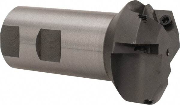 Everede Tool - 60° Lead Angle, 1.958" Max Cut Diam, 1" Min Cut Diam, 0.277" Max Depth of Cut, Indexable Chamfer and Angle End Mill - 3 Inserts, APLT 347 Insert Style, 3.2" Overall Length, Straight Shank, 120° Included Angle - Eagle Tool & Supply
