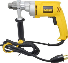 DeWALT - 1/2" Keyed Chuck, 0 to 1,000 RPM, Pistol Grip Handle Electric Drill - 7.8 Amps, 120 Volts, Reversible, Includes 360° Side Handle & Chuck Key with Holder - Eagle Tool & Supply