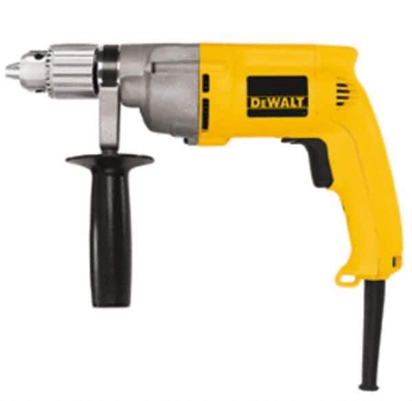 DeWALT - 1/2" Keyed Chuck, 0 to 600 RPM, Pistol Grip Handle Electric Drill - 7.8 Amps, 120 Volts, Reversible, Includes 360° Side Handle & Chuck Key with Holder - Eagle Tool & Supply