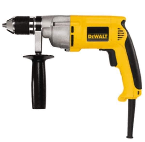 DeWALT - 1/2" Keyless Chuck, 0 to 600 RPM, Pistol Grip Handle Electric Drill - 7.8 Amps, 120 Volts, Reversible, Includes 360° Side Handle - Eagle Tool & Supply