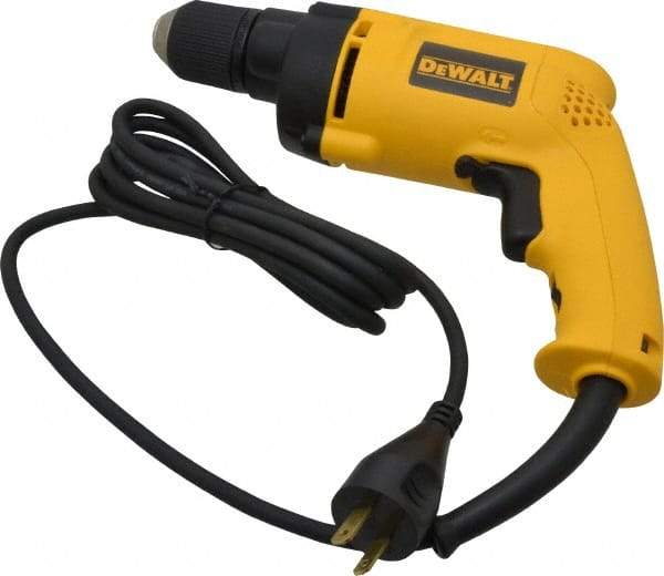 DeWALT - 3/8" Keyless Chuck, 1,200 RPM, Pistol Grip Handle Electric Drill - 6.7 Amps, 120 Volts, Reversible - Eagle Tool & Supply