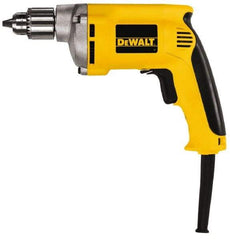 DeWALT - 1/4" Keyed Chuck, 4,000 RPM, Pistol Grip Handle Electric Drill - 6.7 Amps, 110 Volts, Reversible, Includes Chuck Key with Holder - Eagle Tool & Supply