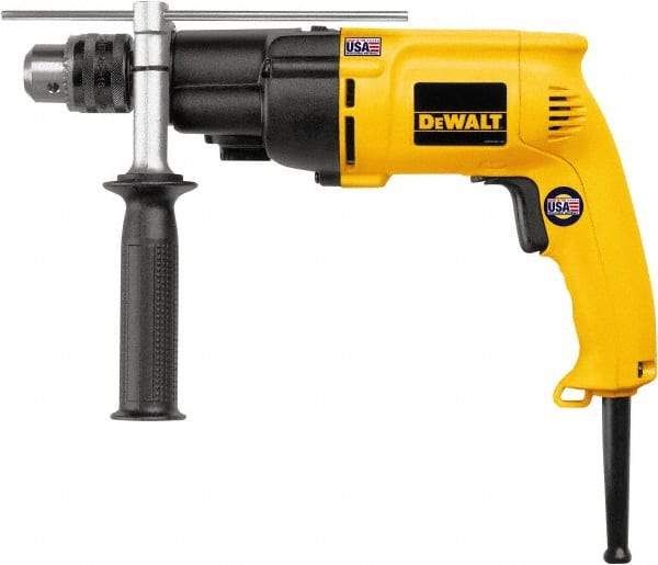 DeWALT - 120 Volt 1/2" Keyed Chuck Electric Hammer Drill - 0 to 19,000 & 0 to 46,000 BPM, 0 to 1,100 & 0 to 2,700 RPM, Reversible - Eagle Tool & Supply