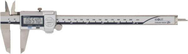 Mitutoyo - 0 to 200mm Range, 0.01mm Resolution, IP67 Electronic Caliper - Stainless Steel with 50mm Stainless Steel Jaws, 0.001" Accuracy, SPC Output - Eagle Tool & Supply