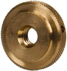 Gibraltar - 1/4-20" UNC Thread, Uncoated, Brass Round Knurled Check Nut - 1/4" Overall Height, 7/8" Diam x 3/16" Head Height, 5/8" Diam x 1/16" Base Height - Eagle Tool & Supply