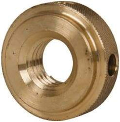 Gibraltar - 5/8-11" UNC Thread, Uncoated, Brass Round Knurled Check Nut - 1/2" Overall Height, 1-3/8" Diam x 3/8" Head Height, 1-1/8" Diam x 1/8" Base Height - Eagle Tool & Supply