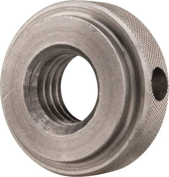 Gibraltar - 5/8-11" UNC Thread, Uncoated, Stainless Steel Round Knurled Check Nut - 1/2" Overall Height, 1-3/8" Diam x 3/8" Head Height, 1-1/8" Diam x 1/8" Base Height - Eagle Tool & Supply