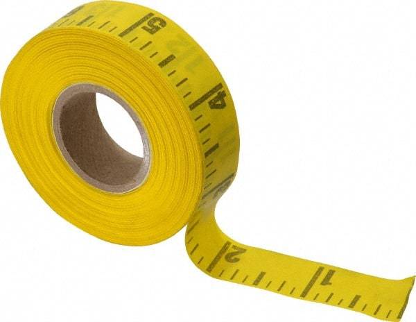 Made in USA - 60 Ft. Long x 5/8 Inch Wide, 1/4 Inch Graduation, Yellow, Adhesive Tape Measure - Reads Left to Right - Eagle Tool & Supply