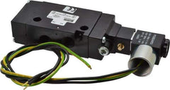 Parker - 1/4" Inlet x 1/4" Outlet, Single Solenoid Actuator, Air Return, 2 Position, Body Ported Solenoid Air Valve - 120 VAC Input, 88 CFM, 1.4 CV, 4 Way, 145 psi, 5-3/4" Long x 1.15" Wide x 3.97" High, 0 to 160°F - Eagle Tool & Supply