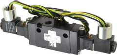 Parker - 1/4" Inlet x 1/4" Outlet, Double Solenoid Actuator, Solenoid Return, 2 Position, Body Ported Solenoid Air Valve - 120 VAC Input, 88 CFM, 1.4 CV, 4 Way, 145 psi, 7-3/10" Long x 1.15" Wide x 3.97" High, 0 to 160°F - Eagle Tool & Supply