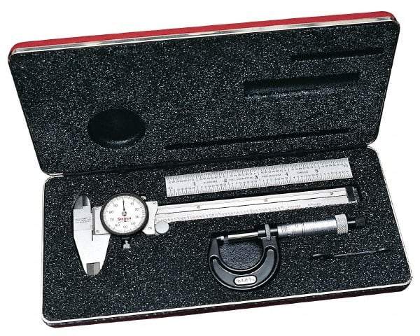 Starrett - 4 Piece, Machinist Caliper and Micrometer Tool Kit - 0 to 150 mm Caliper, 0 to 25 mm Micrometer - Eagle Tool & Supply