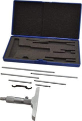 Value Collection - 0 to 6" Range, 6 Rod, Mechanical Depth Micrometer - Ball Thimble, 4" Base Length, 0.001" Graduation, 4.5mm Rod Diam - Eagle Tool & Supply