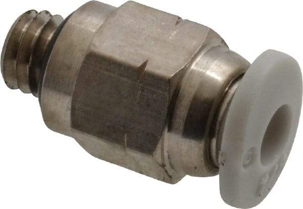 Norgren - 1/8" Tube OD, 10-32 UNF Brass Push-to-Connect Tube Male Connector - Tube to Male UNF Connection, 150 Max psi, Nitrile O-Ring, 0 to 175°F Working Temp - Eagle Tool & Supply