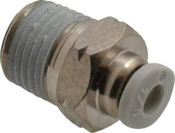 Norgren - 1/8" Tube OD, 1/8 NPTF Brass Push-to-Connect Tube Male Connector - Tube to Male NPT Connection, 150 Max psi, Nitrile O-Ring, 0 to 175°F Working Temp - Eagle Tool & Supply