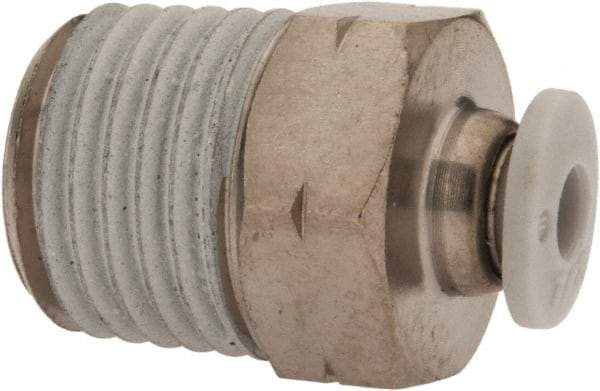Norgren - 1/8" Tube OD, 1/4 NPTF Brass Push-to-Connect Tube Male Connector - Tube to Male NPT Connection, 150 Max psi, Nitrile O-Ring, 0 to 175°F Working Temp - Eagle Tool & Supply