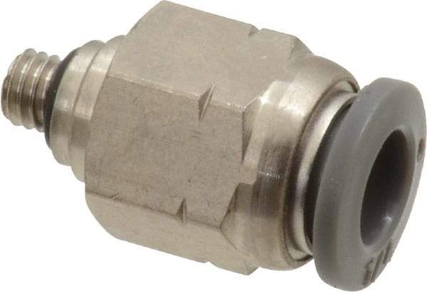 Norgren - 1/4" Tube OD, 10-32 UNF Brass Push-to-Connect Tube Male Connector - Tube to Male UNF Connection, 150 Max psi, Nitrile O-Ring, 0 to 175°F Working Temp - Eagle Tool & Supply
