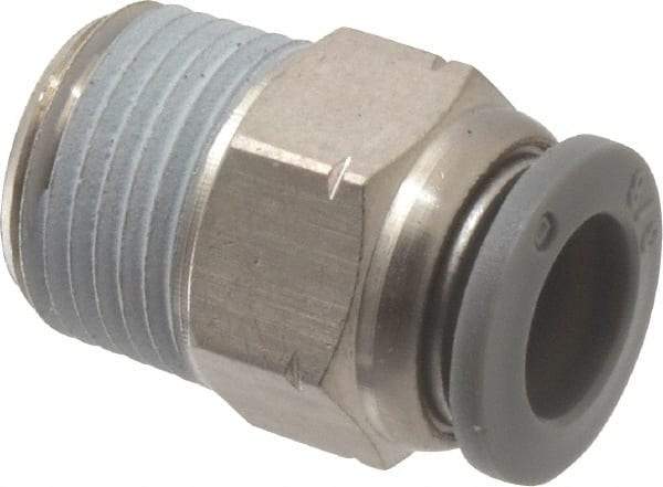 Norgren - 3/8" Tube OD, 3/8 NPTF Brass Push-to-Connect Tube Male Connector - Tube to Male NPT Connection, 150 Max psi, Nitrile O-Ring, 0 to 175°F Working Temp - Eagle Tool & Supply