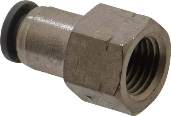 Norgren - 1/4" Tube OD, 1/4 NPTF Brass Push-to-Connect Tube Female Connector - Tube to Female NPT Connection, 150 Max psi, Nitrile O-Ring, 0 to 175°F Working Temp - Eagle Tool & Supply