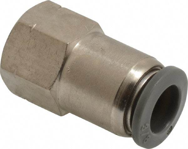 Norgren - 3/8" Tube OD, 1/4 NPTF Brass Push-to-Connect Tube Female Connector - Tube to Female NPT Connection, 150 Max psi, Nitrile O-Ring, 0 to 175°F Working Temp - Eagle Tool & Supply