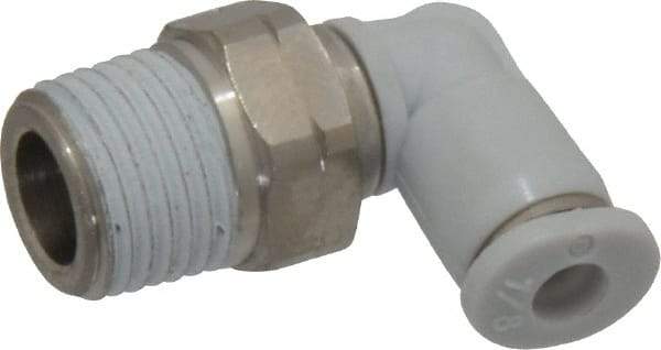 Norgren - 1/8" Tube OD, 1/8 NPTF Brass Push-to-Connect Tube Male Swivel Elbow - Tube to Male NPT Connection, 150 Max psi, Nitrile O-Ring, 0 to 175°F Working Temp - Eagle Tool & Supply