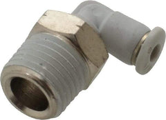 Norgren - 1/8" Tube OD, 1/4 NPTF Brass Push-to-Connect Tube Male Swivel Elbow - Tube to Male NPT Connection, 150 Max psi, Nitrile O-Ring, 0 to 175°F Working Temp - Eagle Tool & Supply