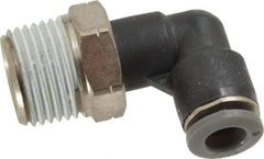 Norgren - 1/4" Tube OD, 3/8 NPTF Brass Push-to-Connect Tube Male Swivel Elbow - Tube to Male NPT Connection, 150 Max psi, Nitrile O-Ring, 0 to 175°F Working Temp - Eagle Tool & Supply