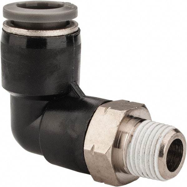Norgren - 5/16" Tube OD, 1/8 NPTF Brass Push-to-Connect Tube Male Swivel Elbow - Tube to Male NPT Connection, 150 Max psi, Nitrile O-Ring, 0 to 175°F Working Temp - Eagle Tool & Supply