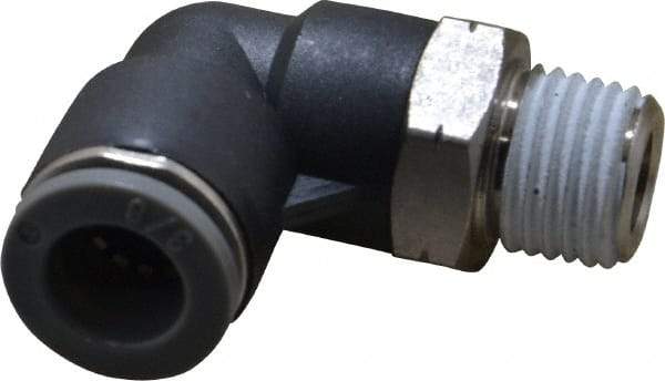 Norgren - 3/8" Tube OD, 1/4 NPTF Brass Push-to-Connect Tube Male Swivel Elbow - Tube to Male NPT Connection, 150 Max psi, Nitrile O-Ring, 0 to 175°F Working Temp - Eagle Tool & Supply