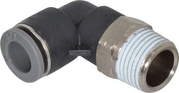 Norgren - 3/8" Tube OD, 3/8 NPTF Brass Push-to-Connect Tube Male Swivel Elbow - Tube to Male NPT Connection, 150 Max psi, Nitrile O-Ring, 0 to 175°F Working Temp - Eagle Tool & Supply
