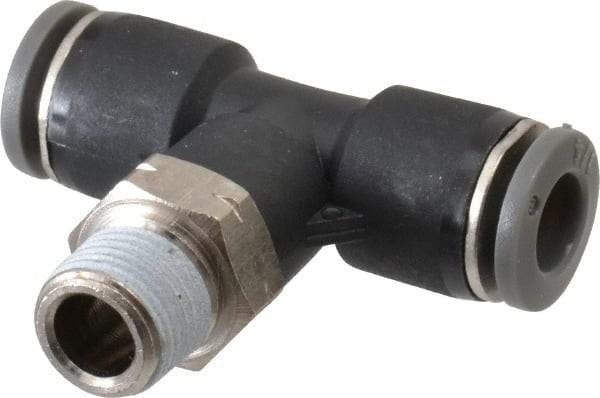 Norgren - 1/4" Tube OD, 1/8 NPTF Brass Push-to-Connect Tube Male Swivel Branch Tee - Tube to Male NPT Connection, 150 Max psi, Nitrile O-Ring, 0 to 175°F Working Temp - Eagle Tool & Supply