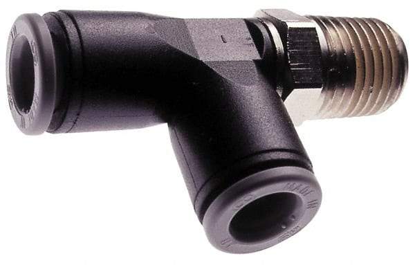 Norgren - 1/8" Tube OD, 1/8 NPTF Brass Push-to-Connect Tube Male Swivel Run Tee - Tube to Male NPT Connection, 150 Max psi, Nitrile O-Ring, 0 to 175°F Working Temp - Eagle Tool & Supply