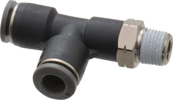 Norgren - 1/4" Tube OD, 1/8 NPTF Brass Push-to-Connect Tube Male Swivel Run Tee - Tube to Male NPT Connection, 150 Max psi, Nitrile O-Ring, 0 to 175°F Working Temp - Eagle Tool & Supply