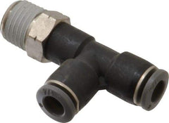 Norgren - 1/4" Tube OD, 1/4 NPTF Brass Push-to-Connect Tube Male Swivel Run Tee - Tube to Male NPT Connection, 150 Max psi, Nitrile O-Ring, 0 to 175°F Working Temp - Eagle Tool & Supply