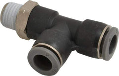 Norgren - 3/8" Tube OD, 1/4 NPTF Brass Push-to-Connect Tube Male Swivel Run Tee - Tube to Male NPT Connection, 150 Max psi, Nitrile O-Ring, 0 to 175°F Working Temp - Eagle Tool & Supply