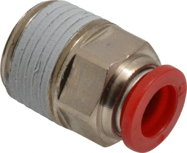 Norgren - 10mm Tube OD, 1/2 BSPT Brass Push-to-Connect Tube Male Connector - Tube to Male BSPT Connection, 150 Max psi, Nitrile O-Ring, 0 to 175°F Working Temp - Eagle Tool & Supply