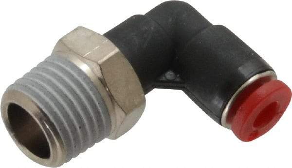 Norgren - 4mm Tube OD, 1/4 BSPT Brass Push-to-Connect Tube Male Swivel Elbow - Tube to Male BSPT Connection, 150 Max psi, Nitrile O-Ring, 0 to 175°F Working Temp - Eagle Tool & Supply