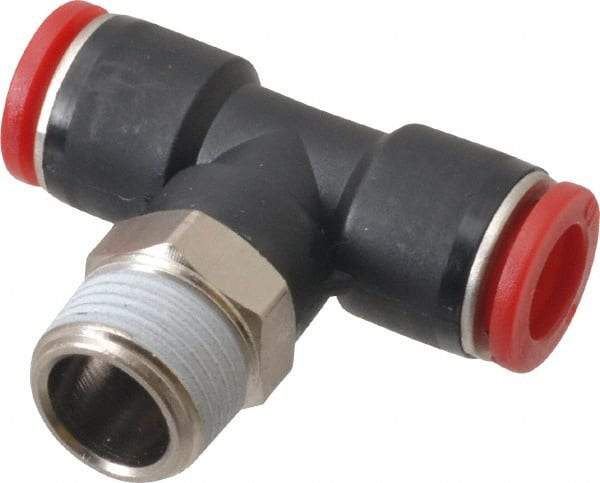 Norgren - 10mm Tube OD, 3/8 BSPT Brass Push-to-Connect Tube Male Swivel Branch Tee - Tube to Male BSPT Connection, 150 Max psi, Nitrile O-Ring, 0 to 175°F Working Temp - Eagle Tool & Supply
