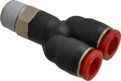 Norgren - 8mm Tube OD, 1/4 BSPT Brass Push-to-Connect Tube Male Parallel Y - Tube to Male BSPT Connection, 150 Max psi, Nitrile O-Ring, 0 to 175°F Working Temp - Eagle Tool & Supply