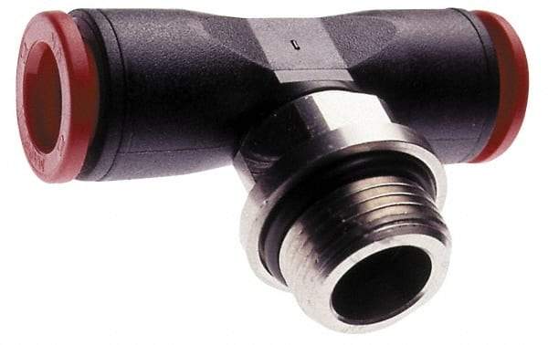 Norgren - 8mm Tube OD, 1/4 BSPP Brass Push-to-Connect Tube Male Swivel Branch Tee - Tube to Male BSPP Connection, 150 Max psi, Nitrile O-Ring, 0 to 175°F Working Temp - Eagle Tool & Supply