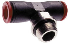 Norgren - 8mm Tube OD, 1/4 BSPP Brass Push-to-Connect Tube Male Swivel Branch Tee - Tube to Male BSPP Connection, 150 Max psi, Nitrile O-Ring, 0 to 175°F Working Temp - Eagle Tool & Supply