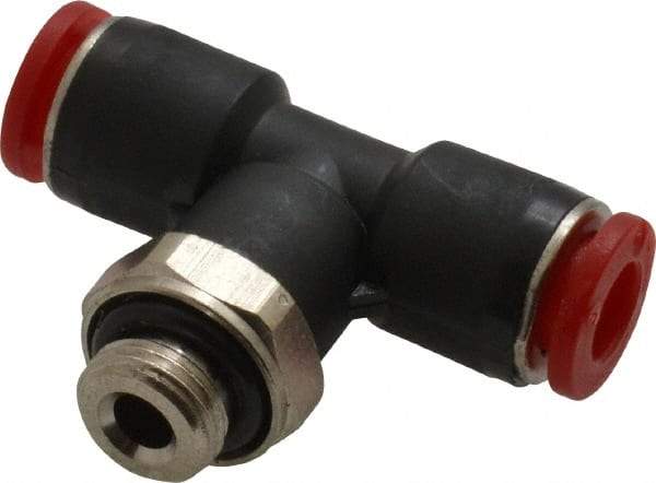 Norgren - 6mm Tube OD, 1/8 BSPP Brass Push-to-Connect Tube Male Swivel Branch Tee - Tube to Male BSPP Connection, 150 Max psi, Nitrile O-Ring, 0 to 175°F Working Temp - Eagle Tool & Supply
