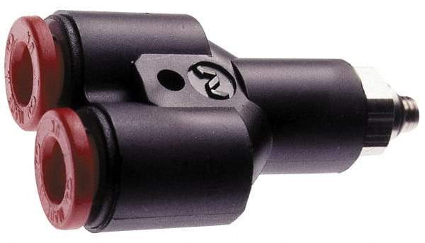 Norgren - 4mm Tube OD, M5 Metric Brass Push-to-Connect Tube Male Parallel Y - Tube to Metric Thread Connection, 150 Max psi, Nitrile O-Ring, 0 to 175°F Working Temp - Eagle Tool & Supply