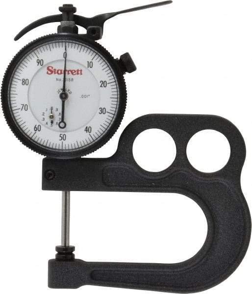 Starrett - 0 to 1 Inch Measurement, 0.001 Inch Graduation, 2-1/2 Inch Throat Depth, Dial Thickness Gage - 2-1/4 Inch Dial Diameter - Eagle Tool & Supply