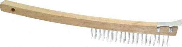 Value Collection - 3 Rows x 19 Columns Bent Handle Scratch Brush with Scraper - 1" Brush Length, 13-1/2" OAL, 1" Trim Length, Wood Curved Handle - Eagle Tool & Supply