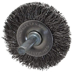 Made in USA - 2" OD, 1/4" Shank Diam, Crimped Steel Wheel Brush - 1/4" Face Width, 0.014" Filament Diam, 6,000 RPM - Eagle Tool & Supply