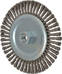 Anderson - 6" OD, 5/8-11 Arbor Hole, Knotted Steel Wheel Brush - 3/16" Face Width, 1-1/8" Trim Length, 0.02" Filament Diam, 12,500 RPM - Eagle Tool & Supply