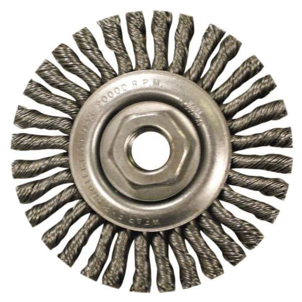 Anderson - 4" OD, M10x1.50 Arbor Hole, Knotted Stainless Steel Wheel Brush - 1/4" Face Width, 7/8" Trim Length, 0.02" Filament Diam, 20,000 RPM - Eagle Tool & Supply