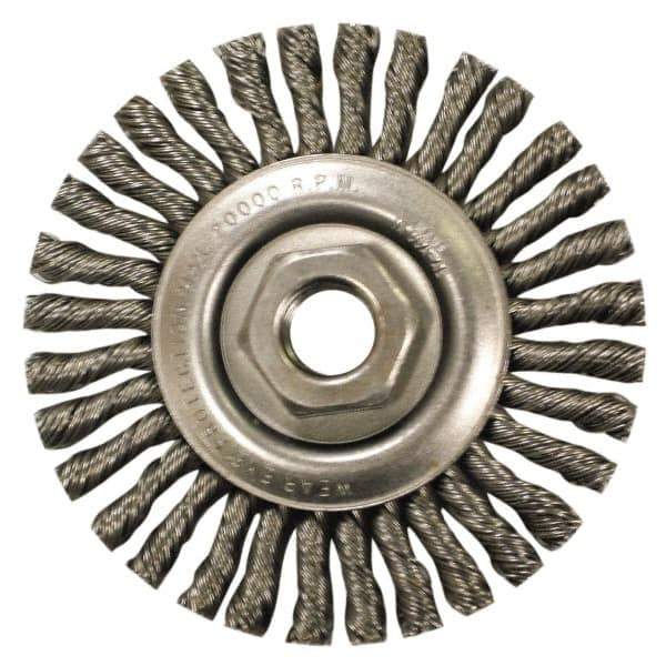 Anderson - 4" OD, M10x1.25 Arbor Hole, Knotted Steel Wheel Brush - 1/4" Face Width, 7/8" Trim Length, 0.02" Filament Diam, 20,000 RPM - Eagle Tool & Supply