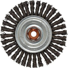 Anderson - 4" OD, M10x1.50 Arbor Hole, Knotted Steel Wheel Brush - 1/4" Face Width, 7/8" Trim Length, 0.02" Filament Diam, 20,000 RPM - Eagle Tool & Supply